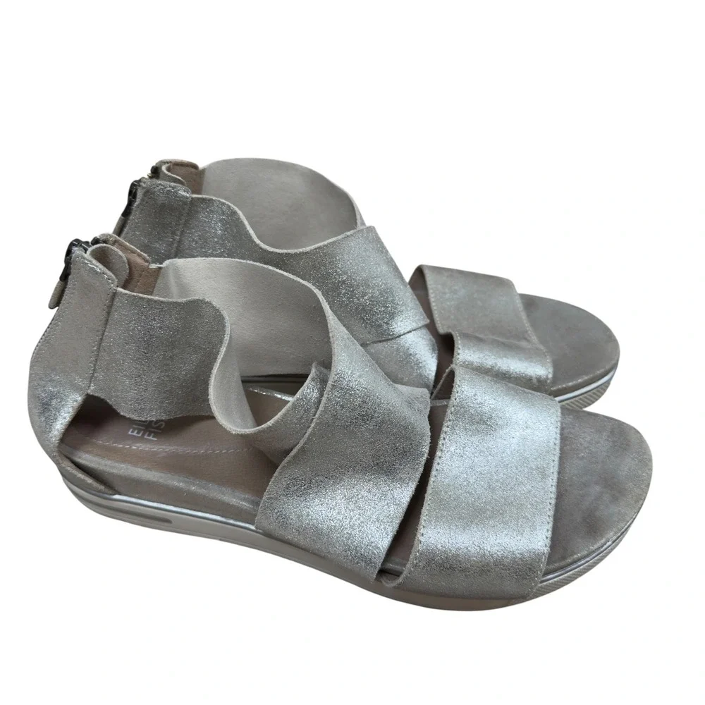 Eileen Fisher Sport Suede Sneaker Sandals 38‎ US7.5 Metallic Leather Back Zip